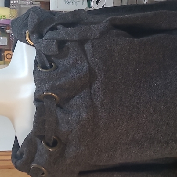 Almost New Heather gray Sweater with loops & bowtie off shoulder By Confess - Picture 2 of 3